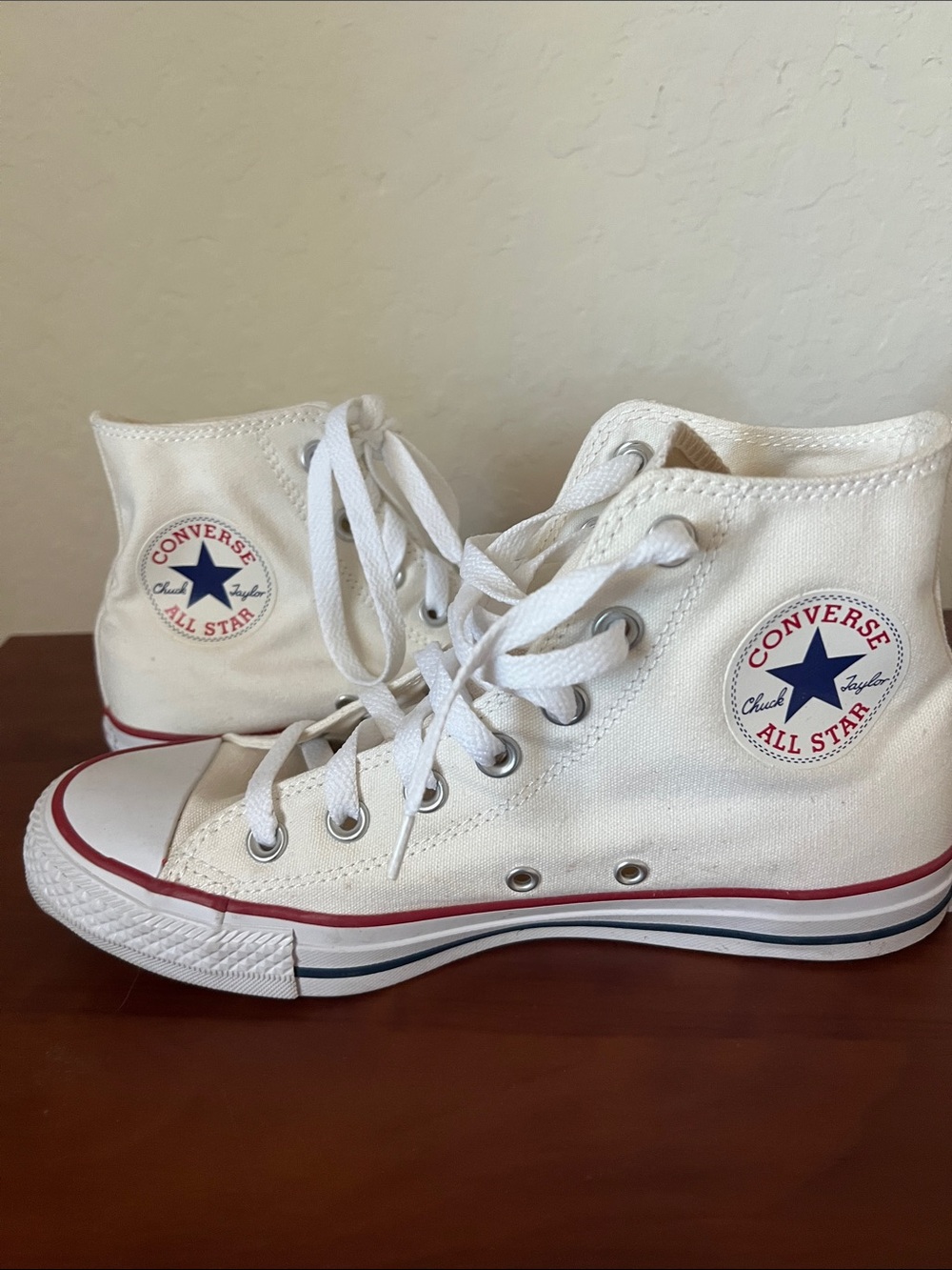 Converse White High-Top Ankle Boots with Red & Blue Accents